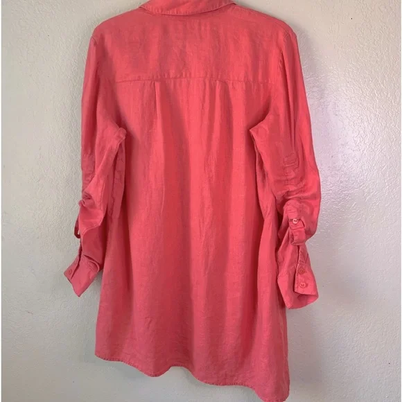 Stella Carakasi Coastal Hemp Coral Asymmetrical Button Down Boho Tunic - Picture 3 of 9